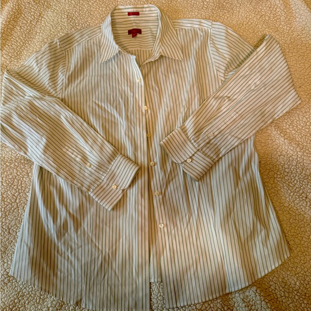 Green Talbots pinstriped dress shirt.